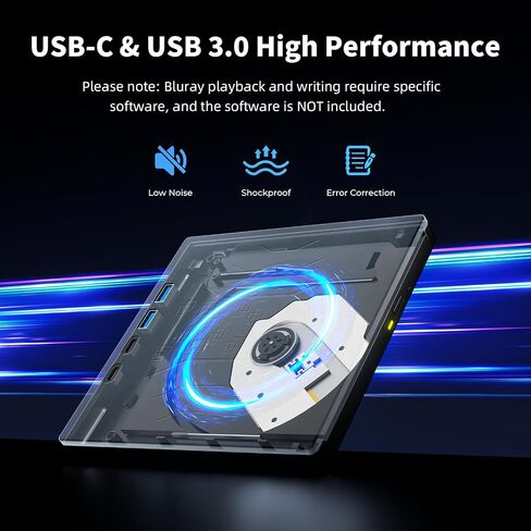 Wbacon External Blu Ray Drive, Support 100G Disc R/W & 3D BluRay Burner | 7 in 1 External Blu-Ray Drives with USB 3.0 & Type-C & 2 SD/TF Ports, CD DVD Burner for Windows 11/10/8/7/XP Laptop Desktop in Saudi Arabia