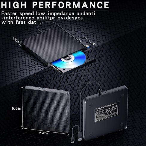 External Blu ray Drives Player Read Compatible Bluray Burner USB 3.0 / Type-C BD Read DVD CD Burner Blu ray Player for pc, Windows 7-11（Black） in Saudi Arabia