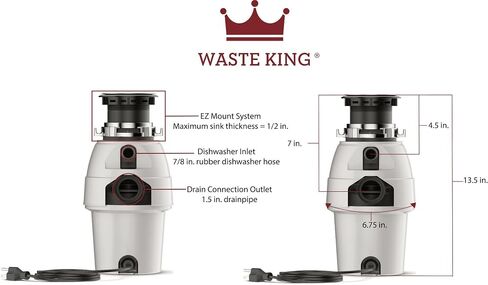 Waste King Legend Series Continuous Feed Garbage Disposal for Kitchen Sink with Power Cord, L-2600 in Kuwait
