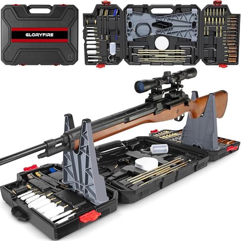 GLORYFIRE Elite Gun Cleaning Kit Universal Gun Cleaner for Shotgun, Pistol with Plastic Gun Holder, Reinforced and Lengthened Rods and Steel Wire, Gifts for Men, Dad, Husband in Saudi Arabia