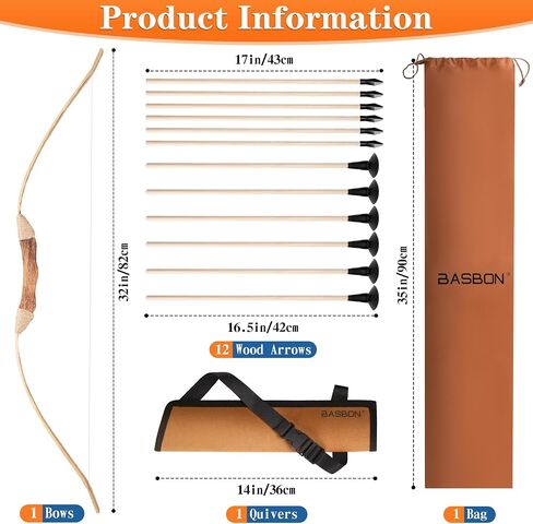 Kids Bow and Arrow Set, 32 Inch Archery Set Handmade Wooden Toy Bow and Arrow for Kids 4-6 8-12, Costume Prop Gifts for Youth Boys & Girls with 6 Rubber Tip Arrows and 6 Suction Cup Arrows in Kuwait