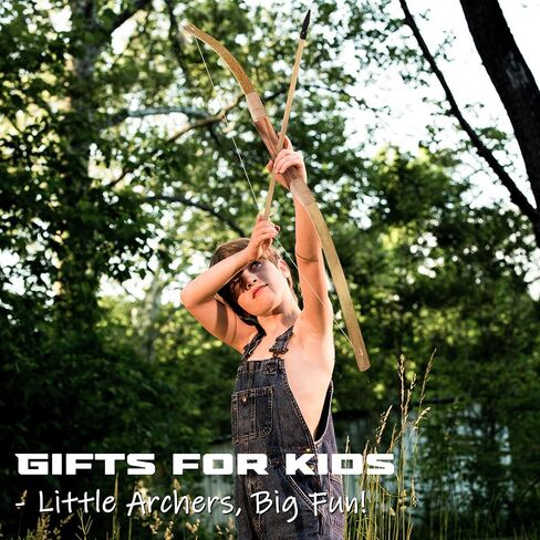 Kids Bow and Arrow Set, 32 Inch Archery Set Handmade Wooden Toy Bow and Arrow for Kids 4-6 8-12, Costume Prop Gifts for Youth Boys & Girls with 6 Rubber Tip Arrows and 6 Suction Cup Arrows in Kuwait