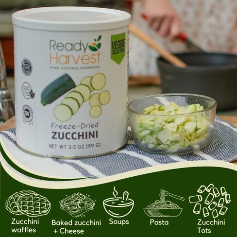 Ready Harvest Freeze Dried Food - Zucchini | Emergency Vegetables | Canned Alternative | #10 Can | 25-Year Shelf Life | Cans Filled to the Top in Saudi Arabia