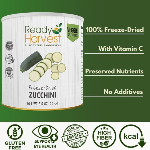 Ready Harvest Freeze Dried Food - Zucchini | Emergency Vegetables | Canned Alternative | #10 Can | 25-Year Shelf Life | Cans Filled to the Top in Saudi Arabia