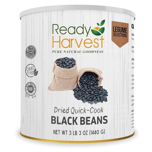 Ready Harvest Emergency Food - Quick-Cook Black Beans | Pre-cooked Beans, Just add hot Water | #10 Can | 25-Year Shelf Life | 3 lbs | Cans Filled to the Top in Saudi Arabia