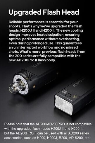 فلاش جيب Godox AD200Pro II 200ws TTL، نظام متعدد الرؤوس، تبديد حرارة محسن، إعادة تدوير 0.01-1.8 ثانية، مخرج 1/512-1/1 500 ومضة طاقة كاملة، ضوء نمذجة ثنائي اللون، شاشة ملونة ومؤشر in Kuwait