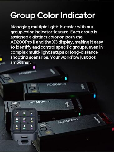 فلاش جيب Godox AD200Pro II 200ws TTL، نظام متعدد الرؤوس، تبديد حرارة محسن، إعادة تدوير 0.01-1.8 ثانية، مخرج 1/512-1/1 500 ومضة طاقة كاملة، ضوء نمذجة ثنائي اللون، شاشة ملونة ومؤشر in Kuwait