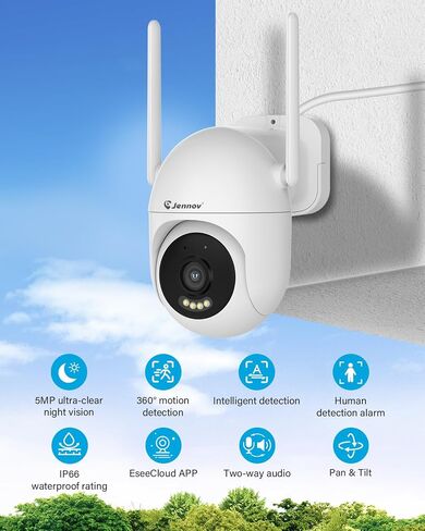 Jennov 5MP WiFi Security Camera System with Monitor, 4 Plug-in Cameras | 10CH NVR with 500GB HDD, No Subscription Recording, Color Night Vision, Wireless Video Signal, Motion Alerts, IP66 Outdoor in Saudi Arabia