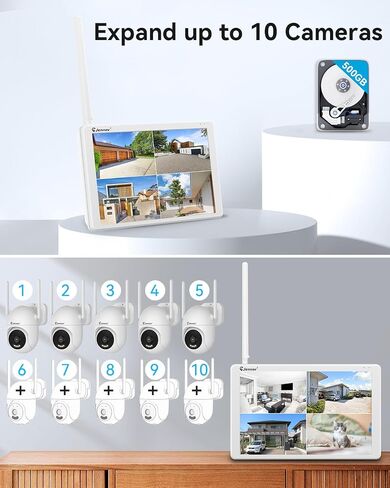 Jennov 5MP WiFi Security Camera System with Monitor, 4 Plug-in Cameras | 10CH NVR with 500GB HDD, No Subscription Recording, Color Night Vision, Wireless Video Signal, Motion Alerts, IP66 Outdoor in Saudi Arabia