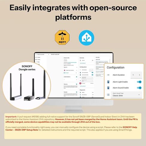 SONOFF Indoor Zigbee Siren SNZB-09P | 105 dB audible and visual alarm, linked sensor, dual power supply modes, compatible with Home Assistant in Saudi Arabia