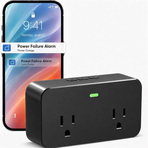 WiFi Power Failure Alarm with Tuya APP Alert for Freezer, GFCI Trip | Remote Silence, Loud 110dB, Custom Alarm Settings, 3 Volume Levels, 3 Alarm Tones, 2.4GHz Wi-Fi Only in Saudi Arabia