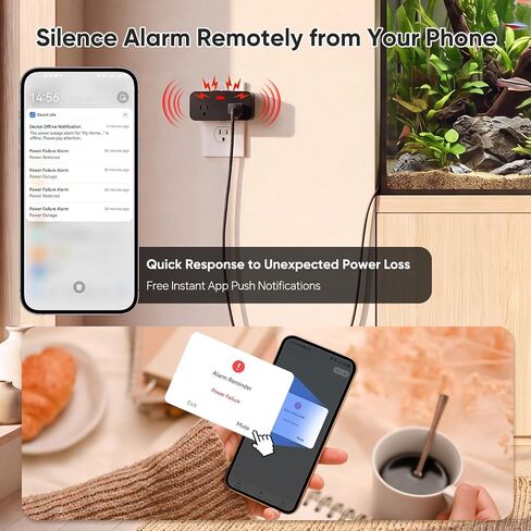WiFi Power Failure Alarm with Tuya APP Alert for Freezer, GFCI Trip | Remote Silence, Loud 110dB, Custom Alarm Settings, 3 Volume Levels, 3 Alarm Tones, 2.4GHz Wi-Fi Only in Saudi Arabia