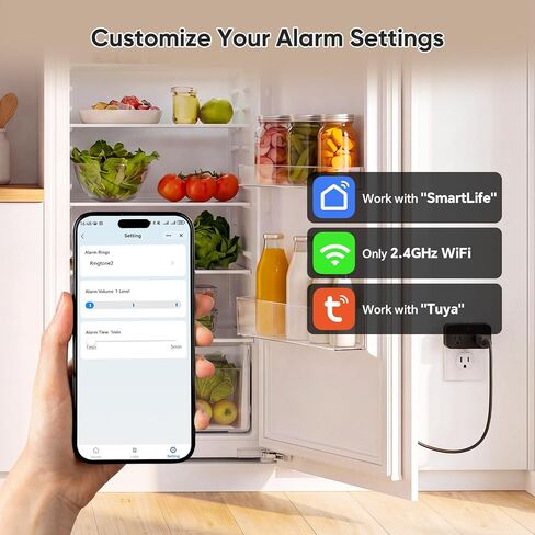 WiFi Power Failure Alarm with Tuya APP Alert for Freezer, GFCI Trip | Remote Silence, Loud 110dB, Custom Alarm Settings, 3 Volume Levels, 3 Alarm Tones, 2.4GHz Wi-Fi Only in Saudi Arabia