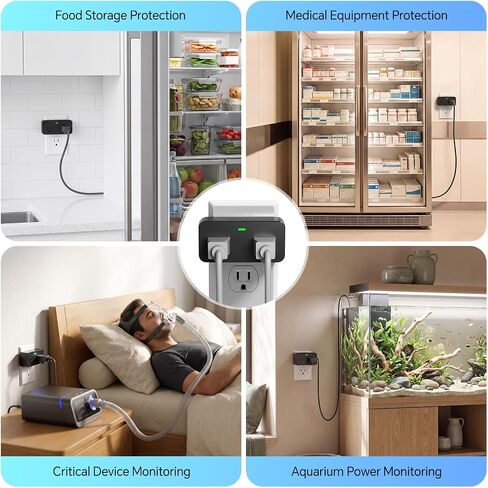 WiFi Power Failure Alarm with Tuya APP Alert for Freezer, GFCI Trip | Remote Silence, Loud 110dB, Custom Alarm Settings, 3 Volume Levels, 3 Alarm Tones, 2.4GHz Wi-Fi Only in Saudi Arabia