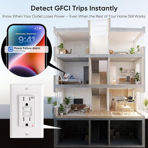 WiFi Power Failure Alarm with Tuya APP Alert for Freezer, GFCI Trip | Remote Silence, Loud 110dB, Custom Alarm Settings, 3 Volume Levels, 3 Alarm Tones, 2.4GHz Wi-Fi Only in Saudi Arabia