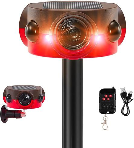 Solar Outdoor Motion Sensor Alarm - 30s Custom Recording, 120dB Siren | 14 Sounds, 360° Motion Detector Alarm with Remote Controller for Home, Villa, Farm, Barn in Saudi Arabia