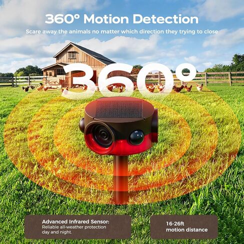 Solar Outdoor Motion Sensor Alarm - 30s Custom Recording, 120dB Siren | 14 Sounds, 360° Motion Detector Alarm with Remote Controller for Home, Villa, Farm, Barn in Saudi Arabia