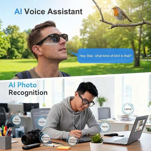 AI Smart Glasses with Camera, 4K HD Video Recording Sunglasses | Photo Capture,Real-Time Translation,Object Recognition,Open-Ear Music, Bluetooth Calls, AI Assistant in Saudi Arabia