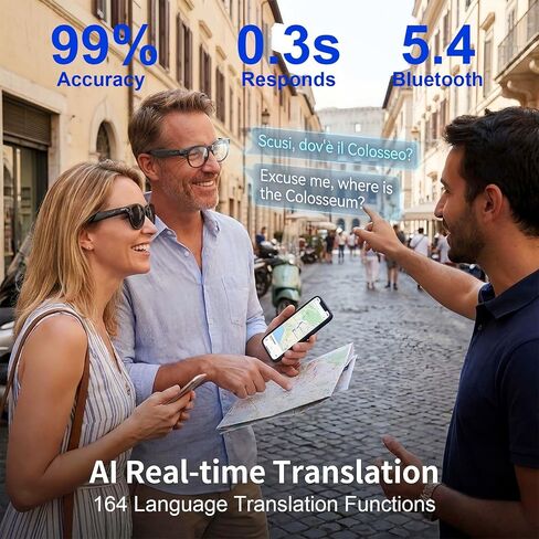 AI Smart Glasses with Camera, 4K HD Video Recording Sunglasses | Photo Capture,Real-Time Translation,Object Recognition,Open-Ear Music, Bluetooth Calls, AI Assistant in Saudi Arabia