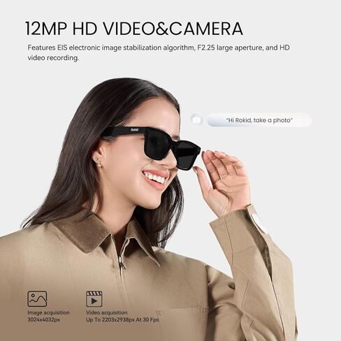 Rokid Ai Glasses Style (Non-Display), 2026 Smart Audio Sun Glasses | ChatGPT & Gemini, Real-Time Translation, 12MP Camera, Voice-Controlled Assistant, Hands-Free Calls, Productivity for Travel in Saudi Arabia