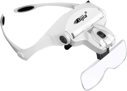 BIJIA Upgraded Version Headband Interchangeable(1.0X, 1.5X, 2.0X, 2.5X, 3.5X) Magnifying Glass with LED Lights for Close Work and Eyelash Extensions in Saudi Arabia