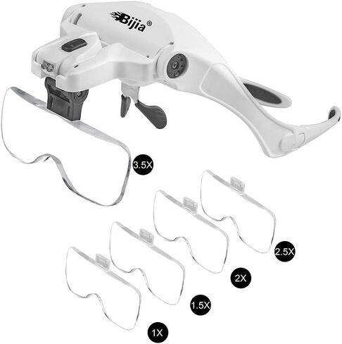 BIJIA Upgraded Version Headband Interchangeable(1.0X, 1.5X, 2.0X, 2.5X, 3.5X) Magnifying Glass with LED Lights for Close Work and Eyelash Extensions in Saudi Arabia