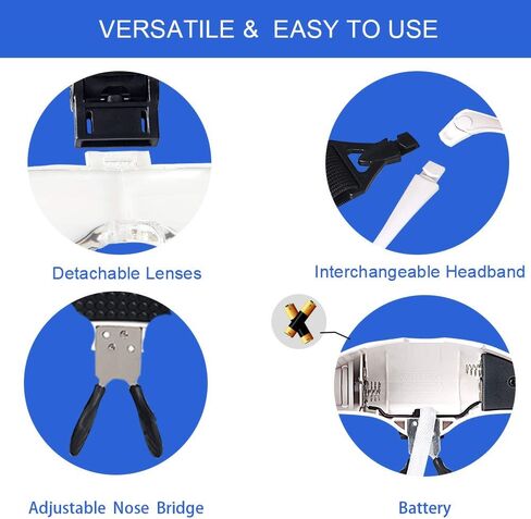 BIJIA Upgraded Version Headband Interchangeable(1.0X, 1.5X, 2.0X, 2.5X, 3.5X) Magnifying Glass with LED Lights for Close Work and Eyelash Extensions in Saudi Arabia