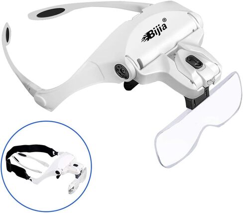 BIJIA Upgraded Version Headband Interchangeable(1.0X, 1.5X, 2.0X, 2.5X, 3.5X) Magnifying Glass with LED Lights for Close Work and Eyelash Extensions in Saudi Arabia