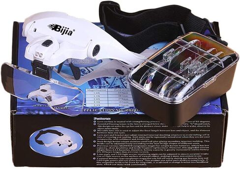 BIJIA Upgraded Version Headband Interchangeable(1.0X, 1.5X, 2.0X, 2.5X, 3.5X) Magnifying Glass with LED Lights for Close Work and Eyelash Extensions in Saudi Arabia