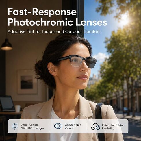 AI Smart Glasses with camera, Continuous AI Chat, 8MP Camera Glasses, 1080P Recording Glasses for Men Women,Hands-Free Music & Calls,Real-Time Translation,Ideal for Business Meetings,Travel,&Daily Use in Saudi Arabia