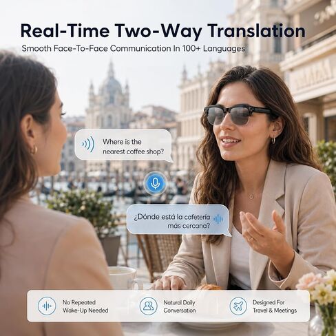 AI Smart Glasses with camera, Continuous AI Chat, 8MP Camera Glasses, 1080P Recording Glasses for Men Women,Hands-Free Music & Calls,Real-Time Translation,Ideal for Business Meetings,Travel,&Daily Use in Saudi Arabia