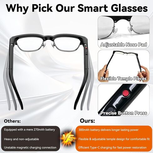 AI Smart Glasses with camera, Continuous AI Chat, 8MP Camera Glasses, 1080P Recording Glasses for Men Women,Hands-Free Music & Calls,Real-Time Translation,Ideal for Business Meetings,Travel,&Daily Use in Saudi Arabia