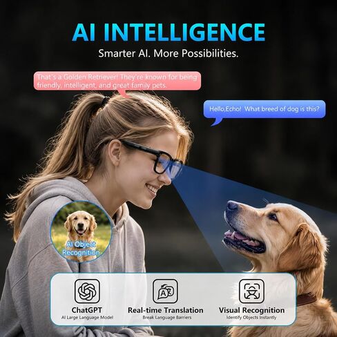 نظارات KAIGERR AI الذكية، كاميرا بدقة 13 ميجابكسل، بطارية 20 ساعة، ترجمات ChatGPT | تسجيل POV ثابت، صوت بلوتوث، إلغاء الضوضاء ENC، خفيف الوزن 42 جرام، نقل واي فاي للسفر والخارج in Kuwait