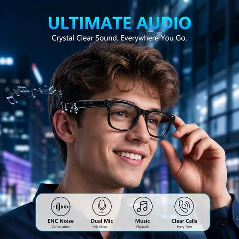 نظارات KAIGERR AI الذكية، كاميرا بدقة 13 ميجابكسل، بطارية 20 ساعة، ترجمات ChatGPT | تسجيل POV ثابت، صوت بلوتوث، إلغاء الضوضاء ENC، خفيف الوزن 42 جرام، نقل واي فاي للسفر والخارج in Kuwait