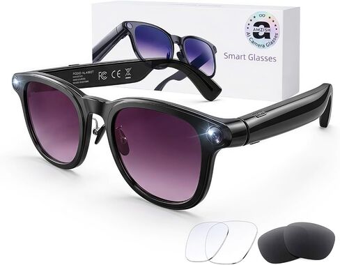 AI Smart Glasses with Camera, 8MP HD Bluetooth Camera Glasses for Women Men | 1080P Video Recording Sunglasses, Real Time Translation, Voice Assistant, Open Earbuds, Travel, Work, Vlog, (3 lenses) in Saudi Arabia