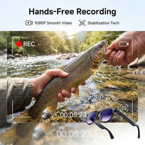 AI Smart Glasses with Camera, 8MP HD Bluetooth Camera Glasses for Women Men | 1080P Video Recording Sunglasses, Real Time Translation, Voice Assistant, Open Earbuds, Travel, Work, Vlog, (3 lenses) in Saudi Arabia