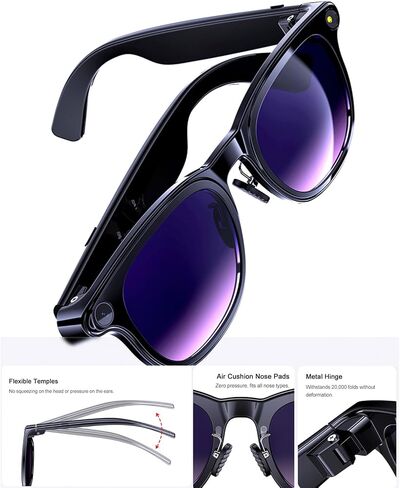AI Smart Glasses with Camera, 8MP HD Bluetooth Camera Glasses for Women Men | 1080P Video Recording Sunglasses, Real Time Translation, Voice Assistant, Open Earbuds, Travel, Work, Vlog, (3 lenses) in Saudi Arabia