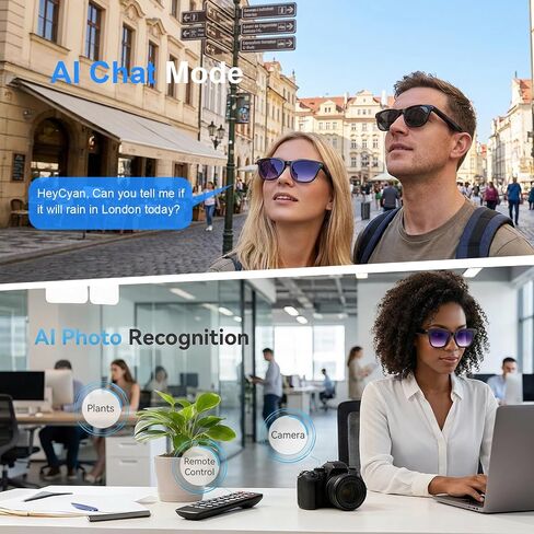 AI Smart Glasses with Camera, 8MP HD Bluetooth Camera Glasses for Women Men | 1080P Video Recording Sunglasses, Real Time Translation, Voice Assistant, Open Earbuds, Travel, Work, Vlog, (3 lenses) in Saudi Arabia