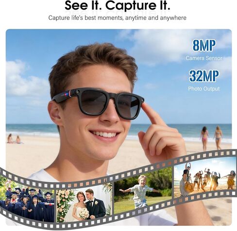 Coucur AI Smart Glasses with Camera,4K Video Recording Glasses(3 Lens) | 1200P EIS+OIS video, 8MP camera, object recognition, voice help, 3600mAh charging case,139+ translation, open-ear audio in Saudi Arabia