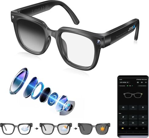 AI Smart Glasses with Camera,4K Photo & Video Capture,Real-Time Translation | 8MP HD Bluetooth Glasses Camera, AI Assistant with Object Recognition, Open Earbuds, Travel, Work, Vlog (Photochromic) in Saudi Arabia