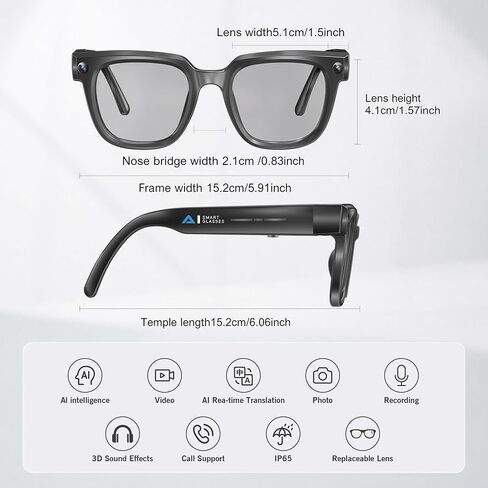 AI Smart Glasses with Camera,4K Photo & Video Capture,Real-Time Translation | 8MP HD Bluetooth Glasses Camera, AI Assistant with Object Recognition, Open Earbuds, Travel, Work, Vlog (Photochromic) in Saudi Arabia