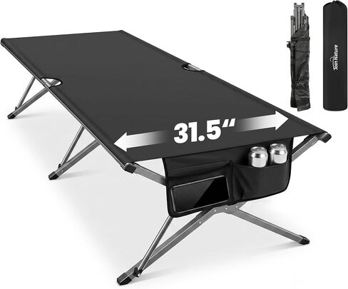 Join Nature Oversized Camping Cot Foldable for Adults, Supports 450 lbs | Easy-to-Assemble Sleeping Cot with Storage Bag, Fits Up to 6.9 ft, Portable for Outdoor Camping, 82" L x 32" W, Green in Saudi Arabia