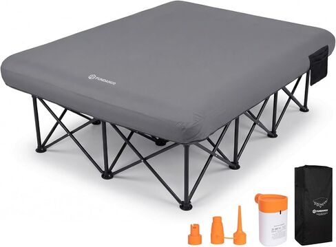 FUNDANGO Queen Camping Cot with Electric Pump and Air Mattress, 80 x 60 in | Removable & Washable Cover, Folding Frame, Cup Holders, Carry Bag, for Tent in Kuwait