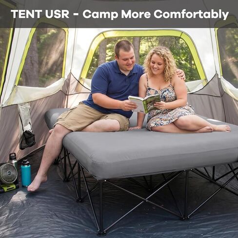 FUNDANGO Queen Camping Cot with Electric Pump and Air Mattress, 80 x 60 in | Removable & Washable Cover, Folding Frame, Cup Holders, Carry Bag, for Tent in Kuwait