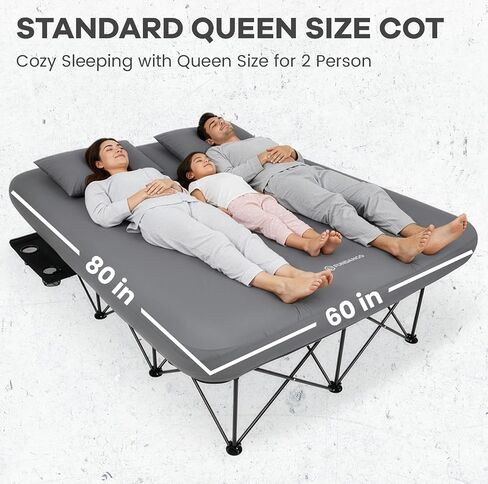 FUNDANGO Queen Camping Cot with Electric Pump and Air Mattress, 80 x 60 in | Removable & Washable Cover, Folding Frame, Cup Holders, Carry Bag, for Tent in Kuwait