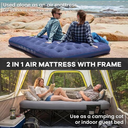 FUNDANGO Queen Camping Cot with Electric Pump and Air Mattress, 80 x 60 in | Removable & Washable Cover, Folding Frame, Cup Holders, Carry Bag, for Tent in Kuwait