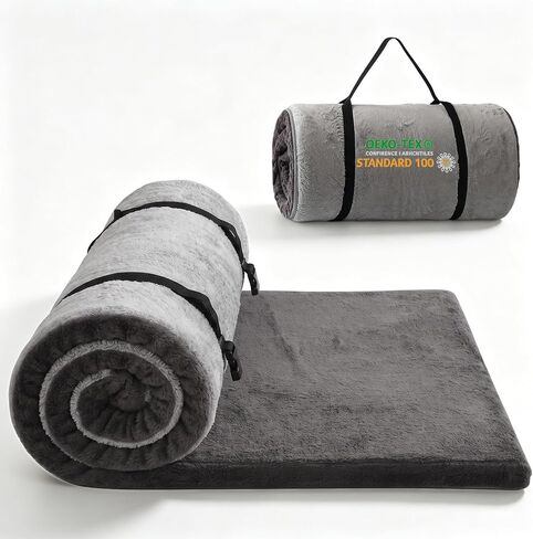 Thick Foam Camping Sleeping Pad, Double‑Sided Flannel Sleeping Mat, Soft Camping Cot Pads for Adult, Roll up Camping Cot Mattress Pad with Non-Slip Straps for Camp Cot/Rv/Narrow Twin Beds in Saudi Arabia