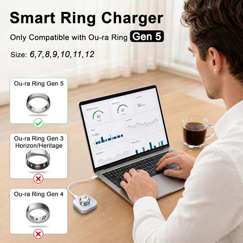 Fast Charger Compatible with Ou-ra Ring Gen 5, Size 6-12 | Replacement Charging Dock for Size 6/7/8/9/10/11/12, Portable Travel Charger with USB-C Cable (Not for Ring Gen 3/4) in Saudi Arabia