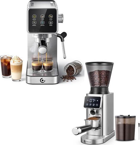 AMZCHEF 2-in-1 Coffee Maker Set, 48-Setting Conical Burr Coffee Grinder with Timer & 20 Bar Espresso Machine with Milk Frother, Compact Espresso & Grinding Station for Beginners to Home Baristas in Kuwait