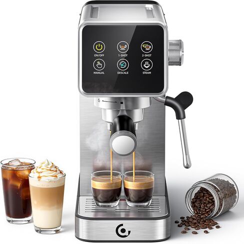 AMZCHEF 2-in-1 Coffee Maker Set, 48-Setting Conical Burr Coffee Grinder with Timer & 20 Bar Espresso Machine with Milk Frother, Compact Espresso & Grinding Station for Beginners to Home Baristas in Kuwait